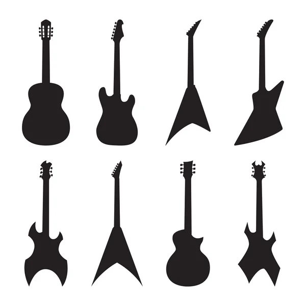 Ensemble de silhouettes de guitare acoustique et électrique — Image vectorielle