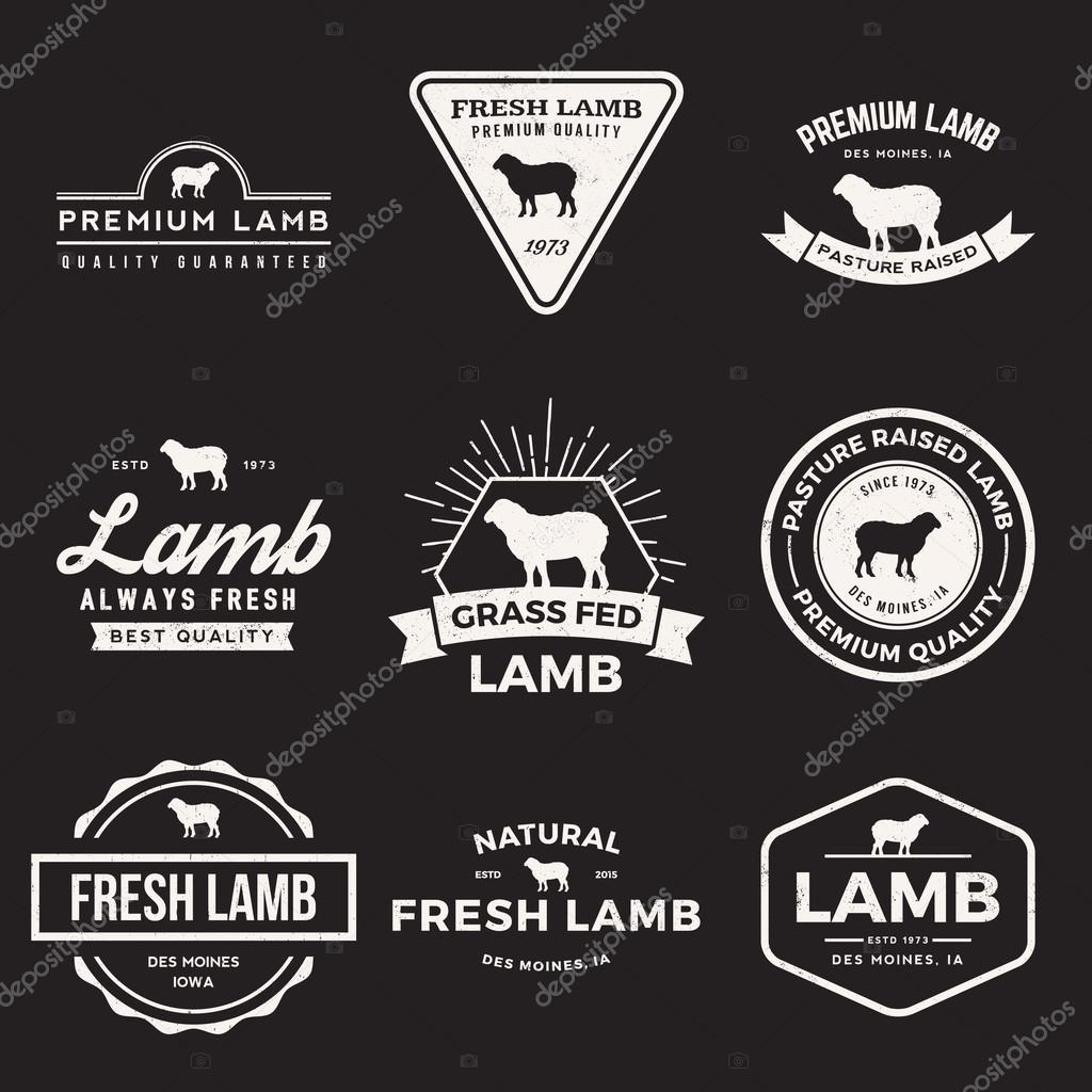 Vector set of premium lamb labels, badges and design elements with grunge textures
