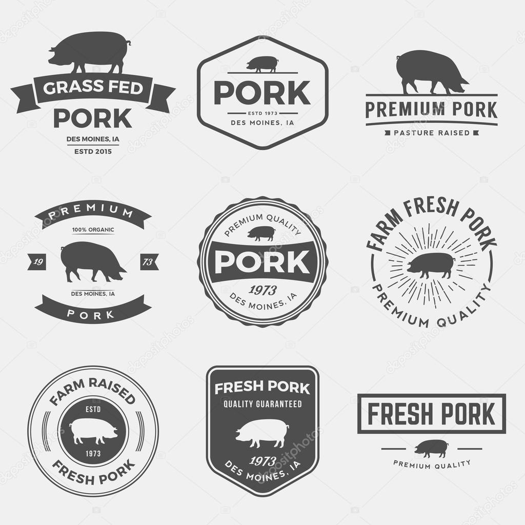Vector set of premium pork labels, badges and design elements