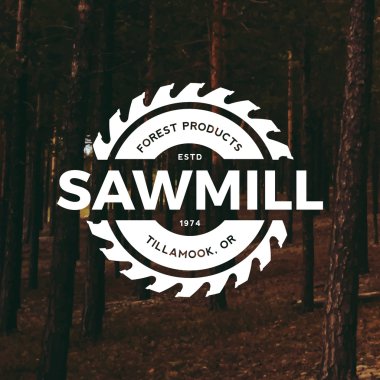 sawmill label on forest background clipart