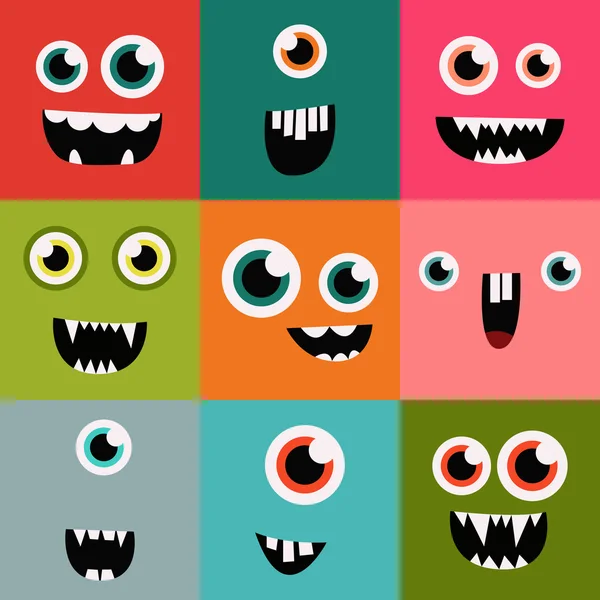 Caras monstruo de dibujos animados conjunto — Vector de stock