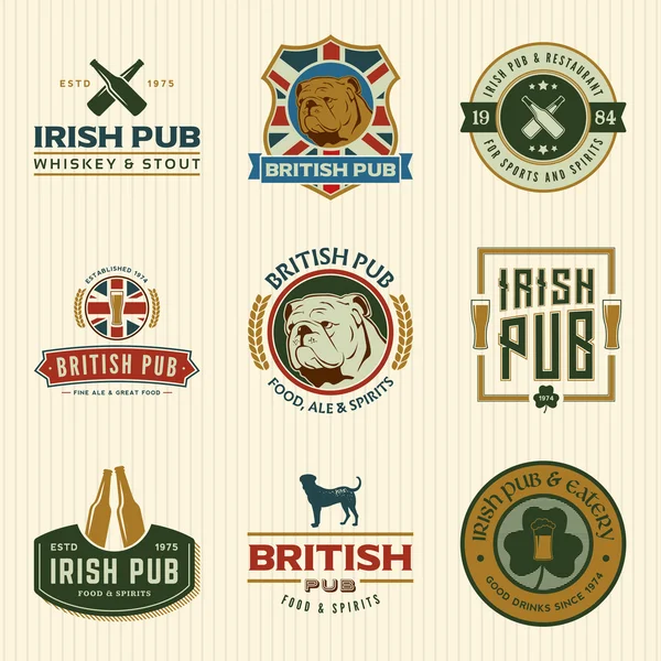 Set of irish and british pub labels — Stock Vector