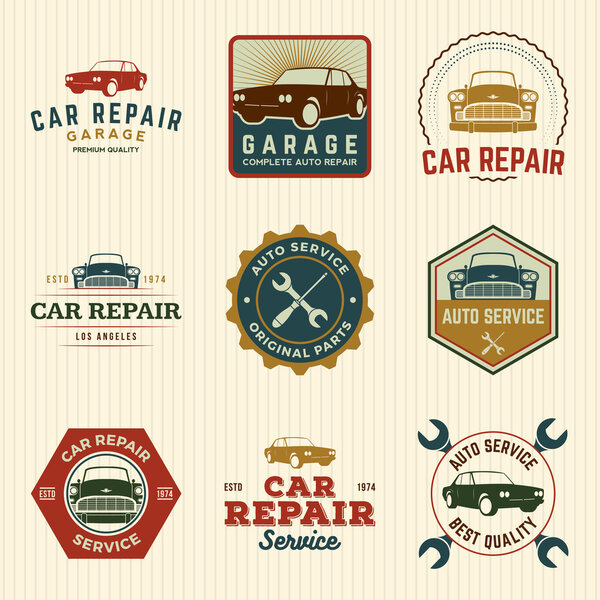 set of car repair service labels