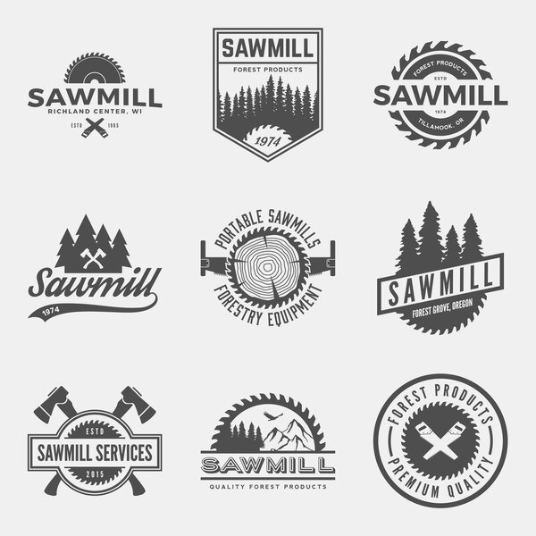 set of sawmill labels, badges