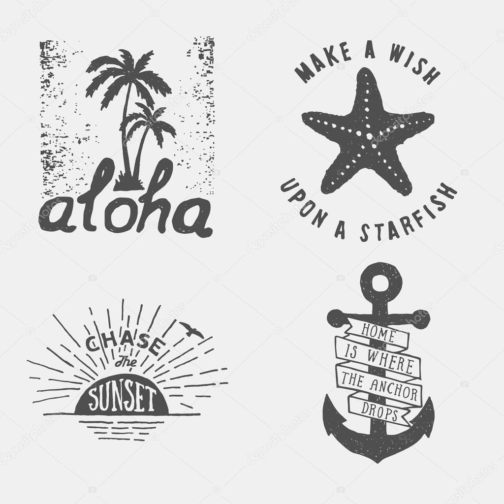 Set of summer hand drawn typography posters, emblems and quotes. artworks for wear. vector inspirational illustration