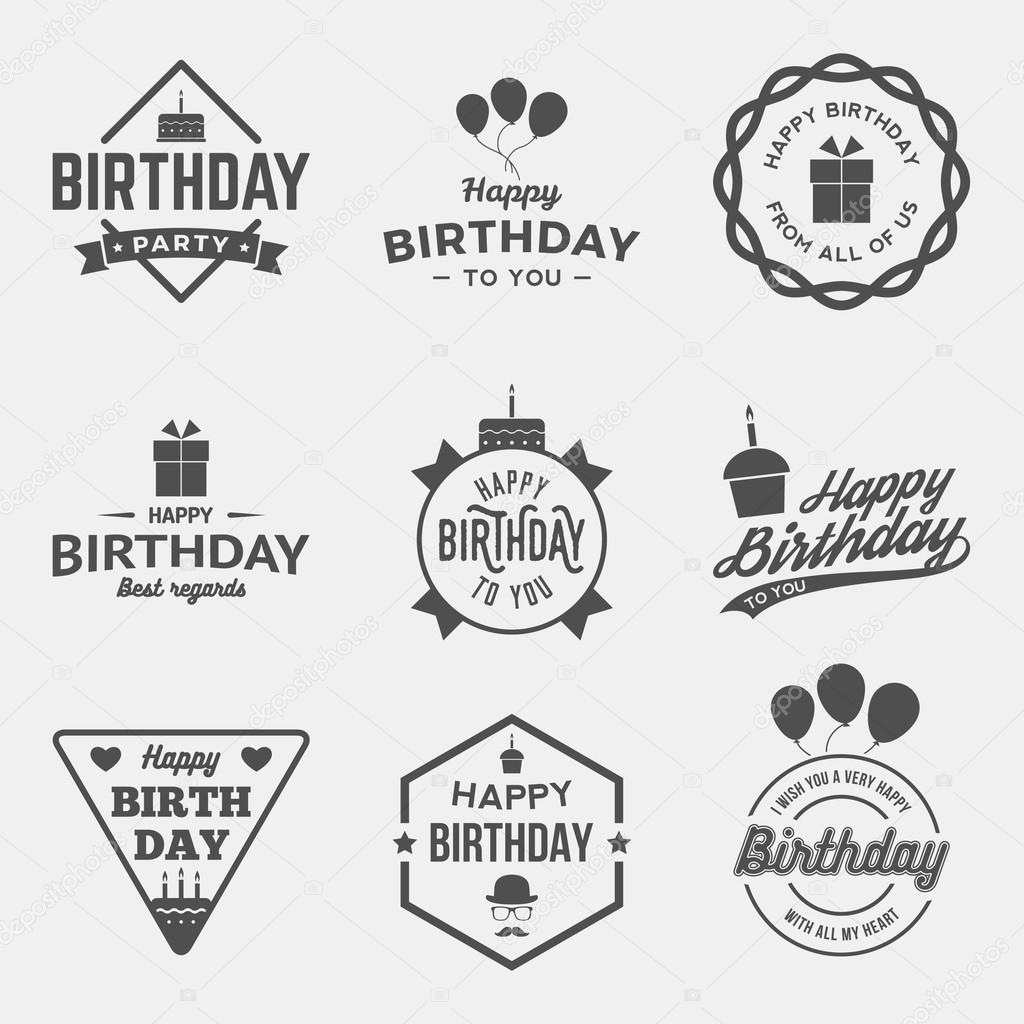 Happy birthday vintage labels set. vector illustration