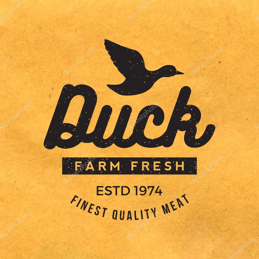 Premium duck meat label with grunge texture on old paper background