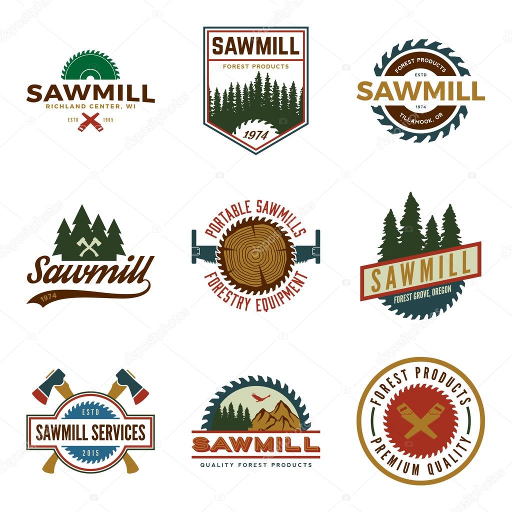 set of sawmill labels, badges