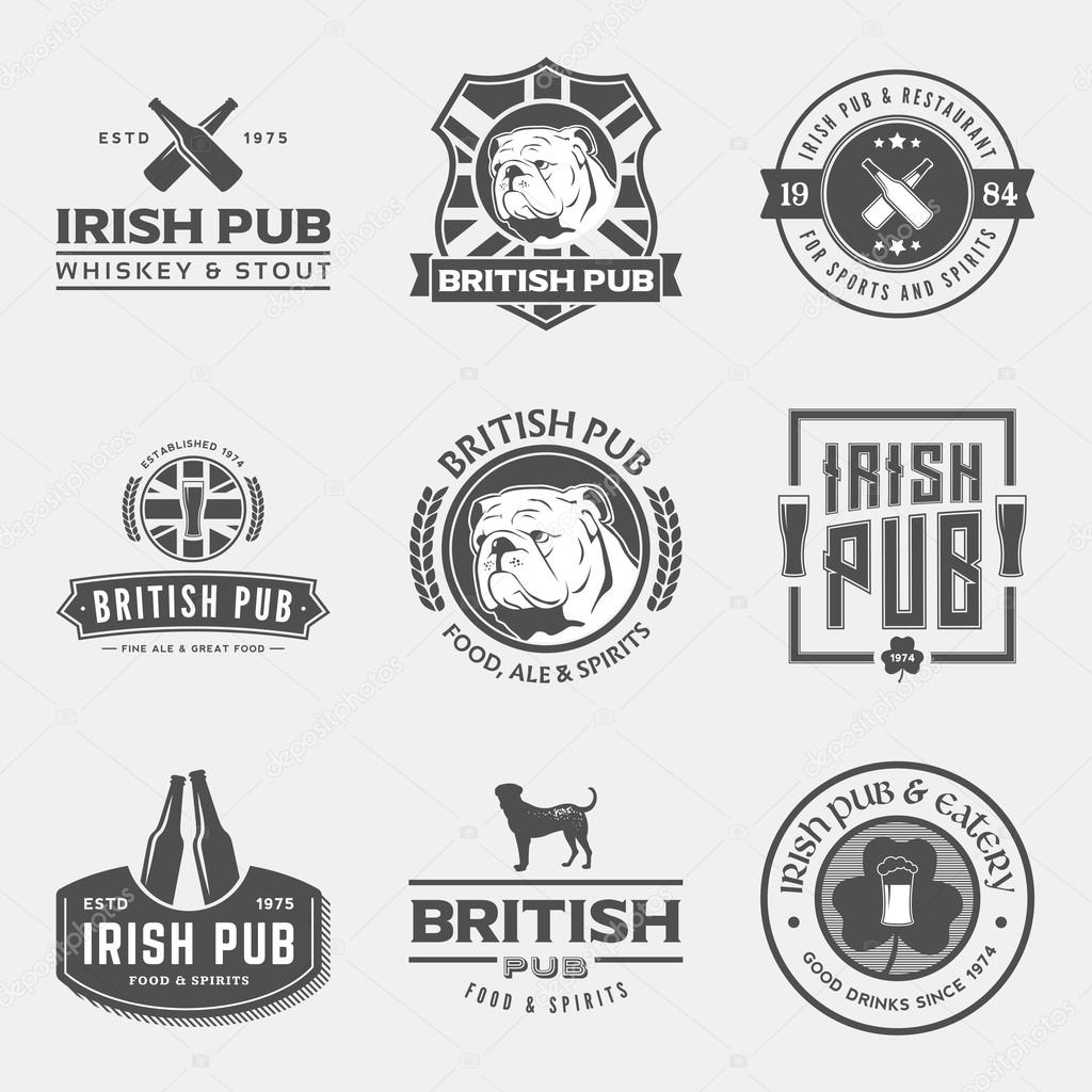 Vector set of irish and british pub labels, badges and design elements