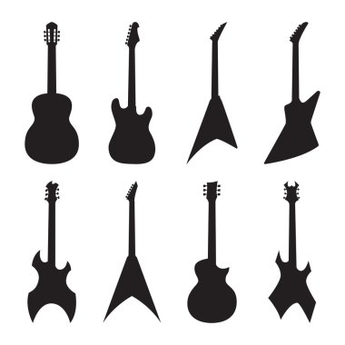 Acoustic and electric guitar silhouettes set clipart