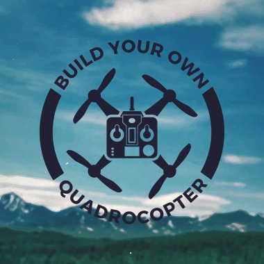 dağ manzara arka plan üzerinde DIY quadrocopter amblemi