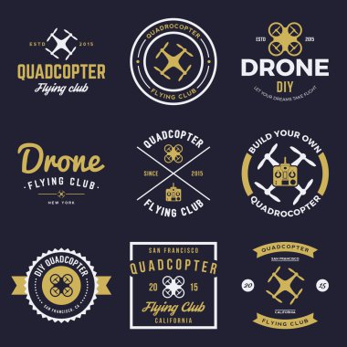 Drone club etiketleri uçan vektör ayarla