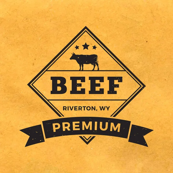 Premium beef label on old paper — Stock Vector