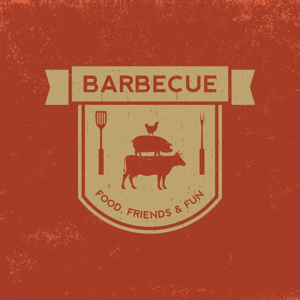 Barbecue badge on red  grunge background — Stock Vector