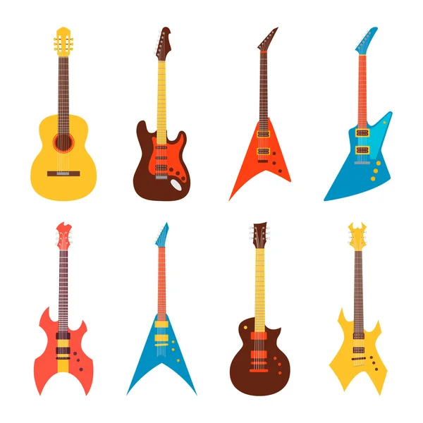 Conjunto de guitarras acústicas e elétricas — Vetor de Stock