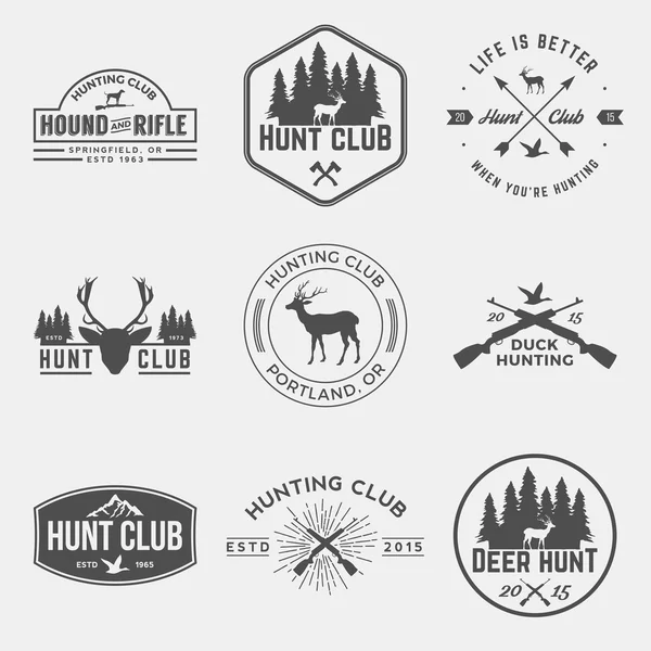 Conjunto vectorial de etiquetas del club de caza — Vector de stock