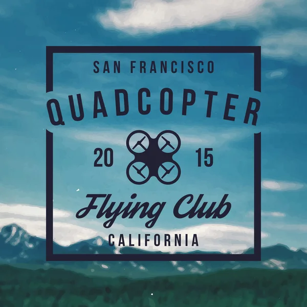 Quadcopter létající klubu znak — Stockový vektor