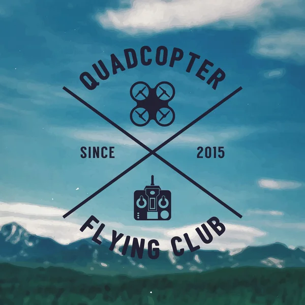 Quadcopter emblema clube voador —  Vetores de Stock