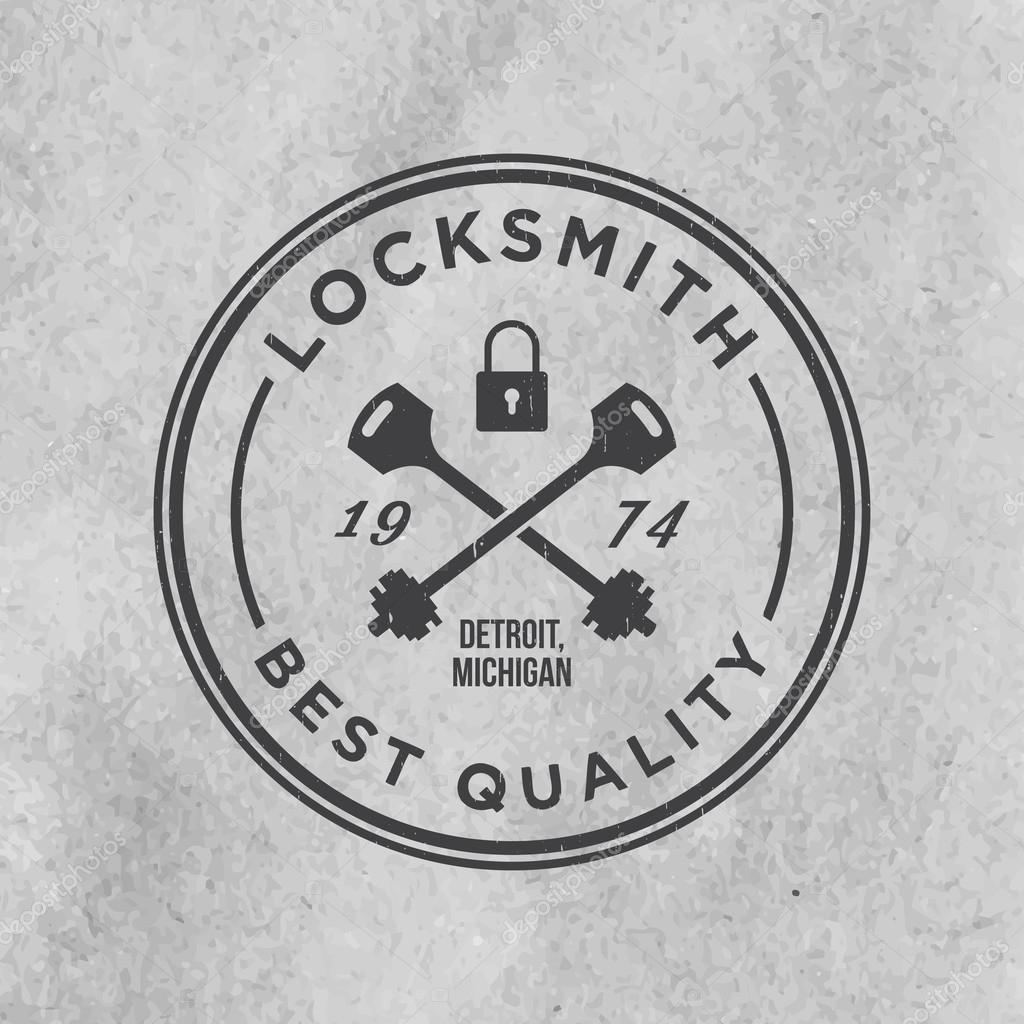 Locksmith label with grunge texture on old paper background