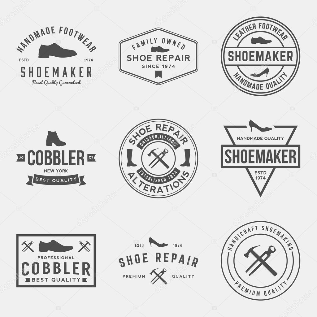 Vector set of shoemaker and shoe repair labels, badges and design elements