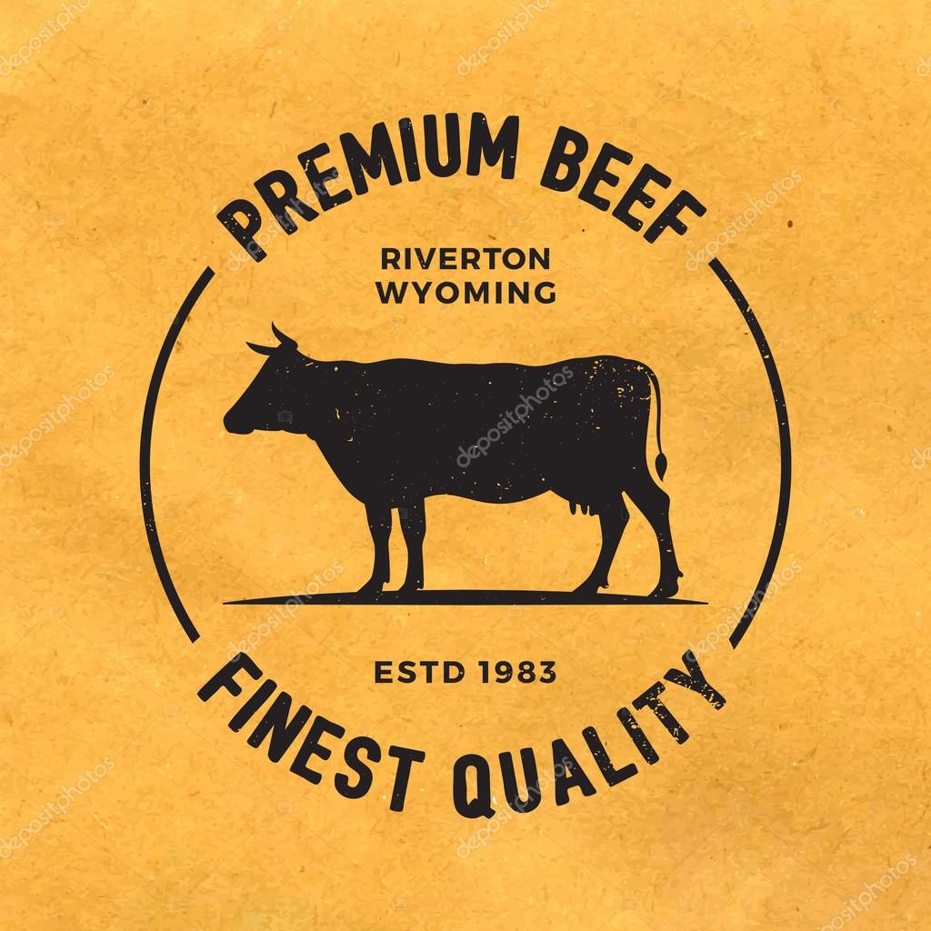 Premium beef label with grunge texture on old paper background