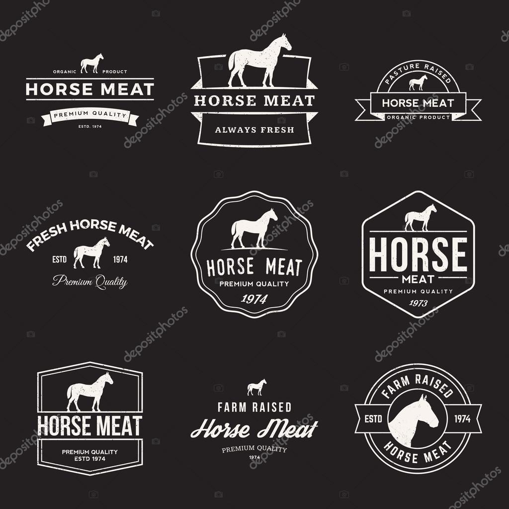 Vector set of premium horse meat labels, badges and design elements with grunge textures