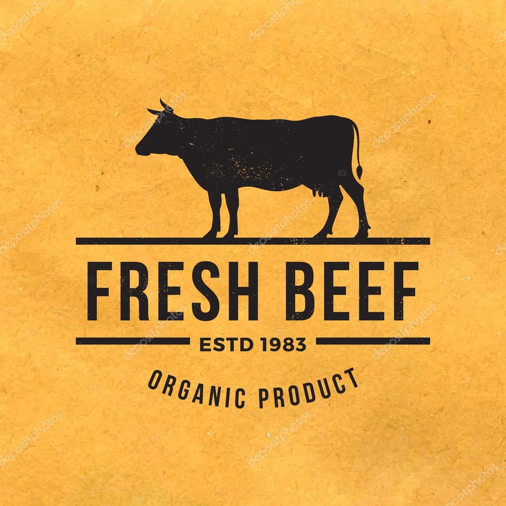 Premium beef label with grunge texture on old paper background