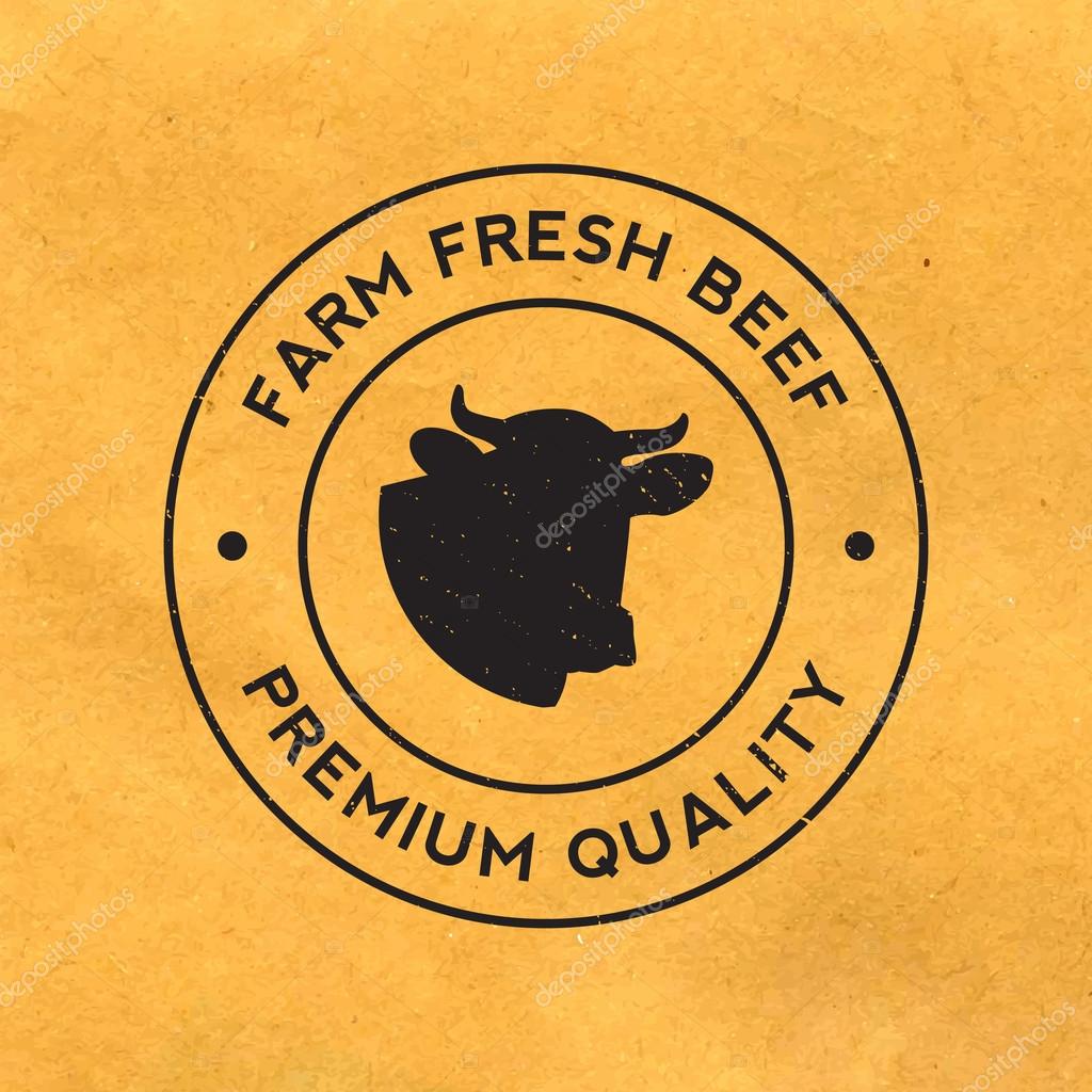 Premium beef label with grunge texture on old paper background