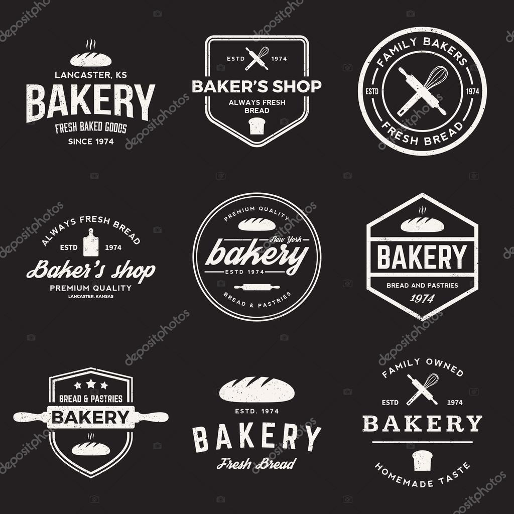 Vector set of bakery labels, badges and design elements with grunge textures