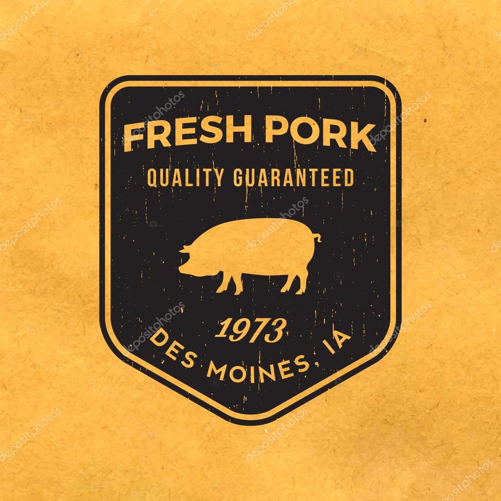 Premium pork label with grunge texture on old paper background