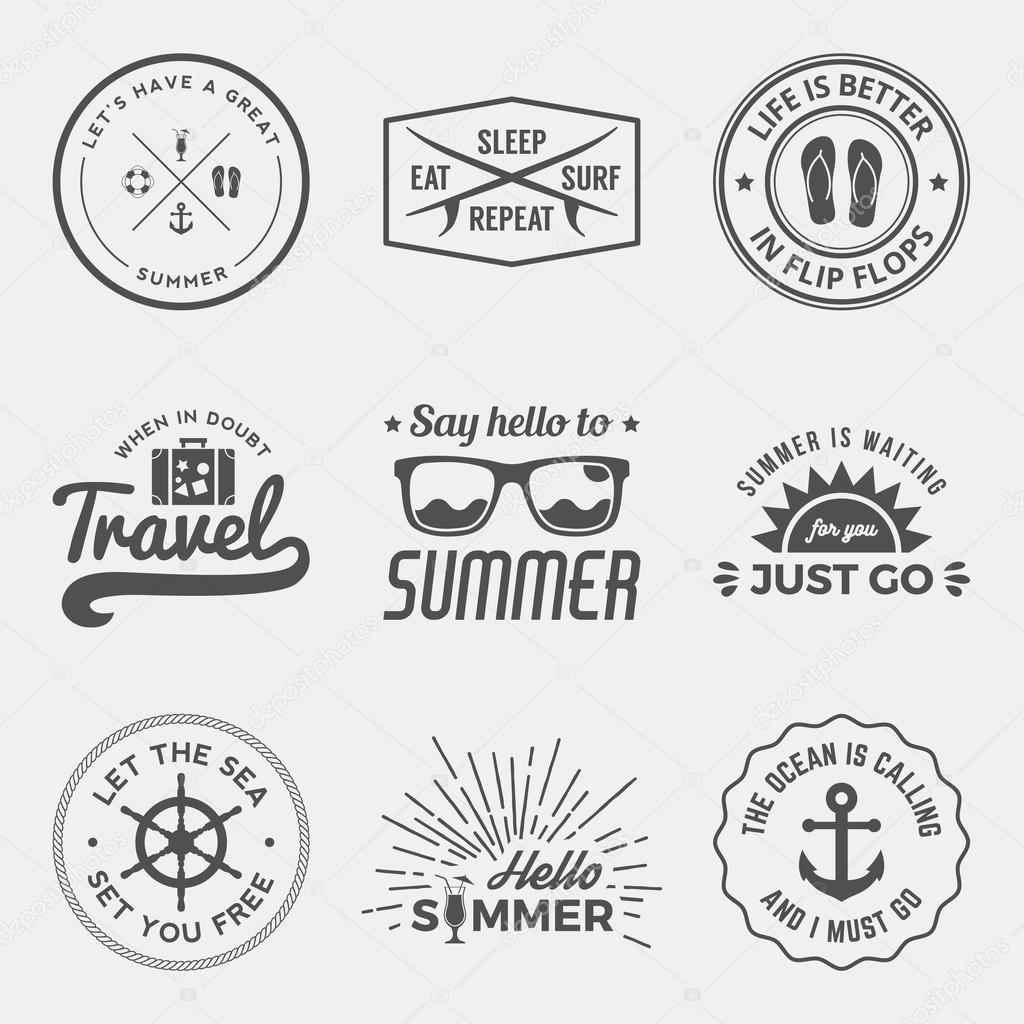 Vector set of summer quotes, emblems and design elements