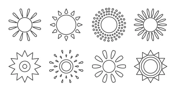 Sun black line icon logotype summer web vector set — Stock Vector
