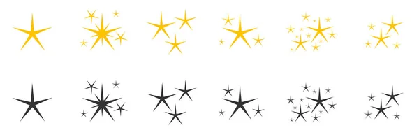 Płaski czarny żółty musujące gwiazda migocze wektor zestaw — Wektor stockowy
