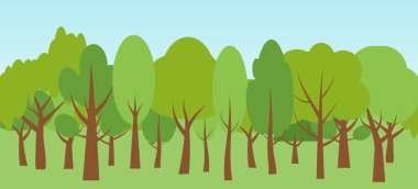 Düz ağaç, doğa, orman, mavi gökyüzü vektörü.