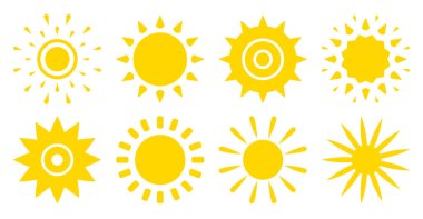 Güneş düz ikon logoti yaz web işareti vektörü kümesi