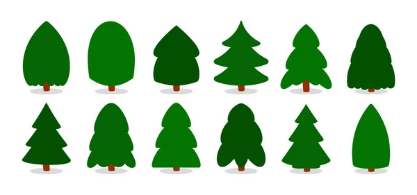 Sapins de Noël vert forêt plate pin vecteur ensemble — Image vectorielle