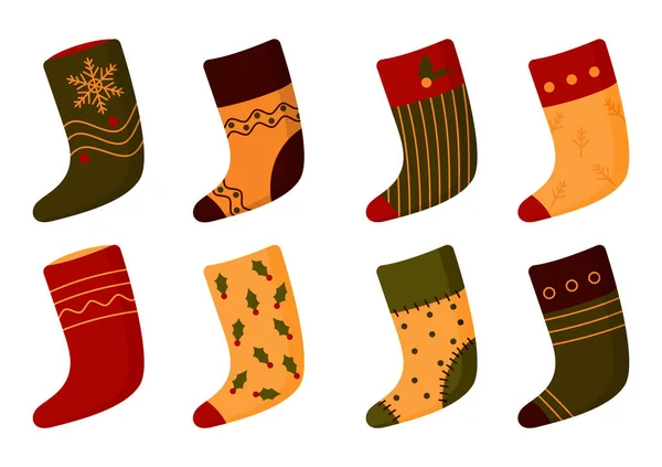 平坦圣诞袜圣诞袜圣诞袜长袜病媒套 — 图库矢量图片