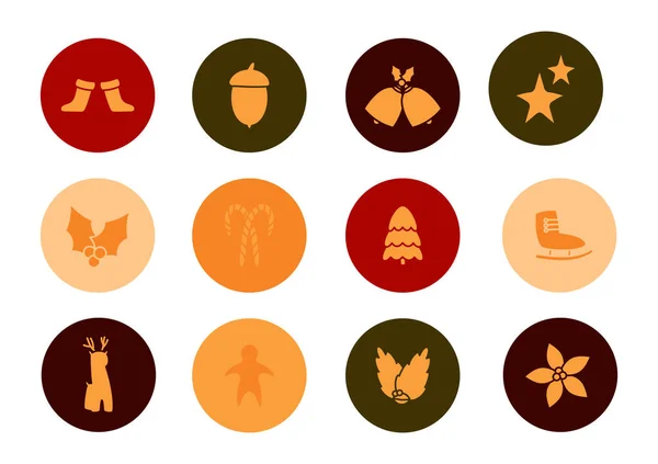 Ensemble vectoriel rouge coloré icône bouton plat de Noël — Image vectorielle