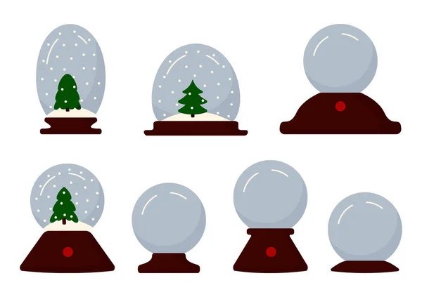 Xmas snow globe fir tree flat icon ball vector set — 스톡 벡터