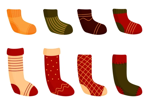 Lapos színű karácsonyi zokni hangulatos téli vektor készlet — Stock Vector