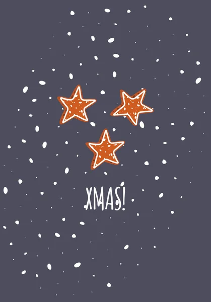 Karácsonyi kártya csillag mézeskalács cookie hó vektor — Stock Vector