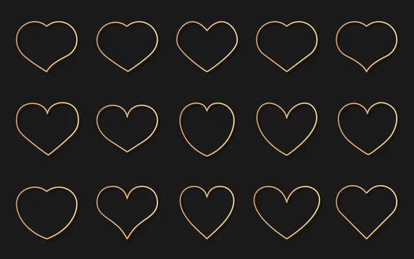 Hart gouden lijn liefde Valentijn pictogram vector set — Stockvector