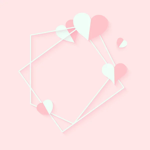 Wit abstract geometrisch frame roze hart vector — Stockvector