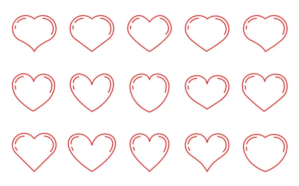 Heart red outline love Valentine icon vector set — Stock Vector