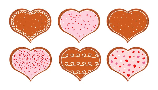 Perník srdce sušenky růžová karikatura vektor set — Stockový vektor