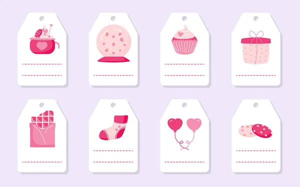 Valentinstag Geschenkanhänger rosa Herzen Vektor Set — Stockvektor