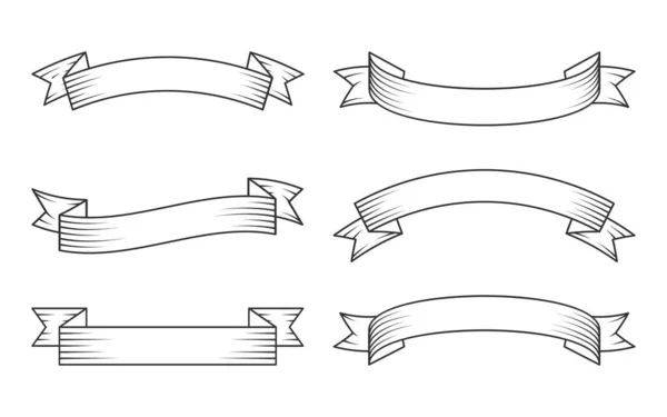 Cintas lineales negras retro cintas de banner vector conjunto — Vector de stock