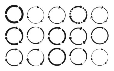 Siyah yuvarlak geri dönüşüm çemberi ok simgesi kümesi vektörü