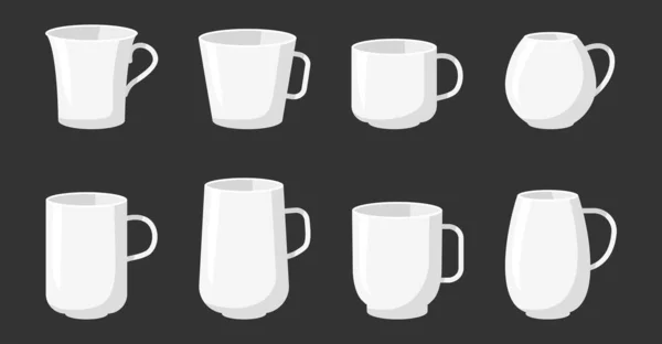 Flache klassische Kaffee-Tee-Tasse-Attrappe Icon Set Vektor — Stockvektor