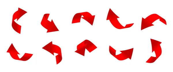 Gradient red curved arrows 3d realistic set vector — Stockvektor